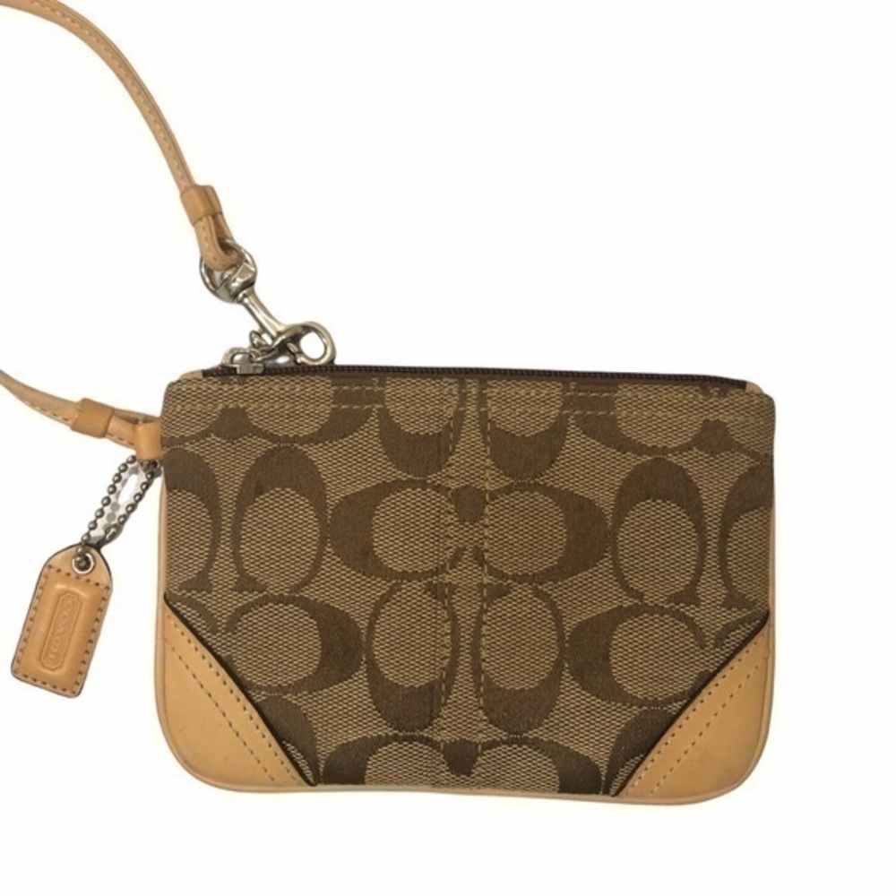 Coach signature brown khaki wristlet bag